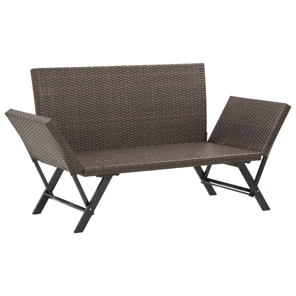 Garden bench with cushions, brown, 176cm, poly rattan