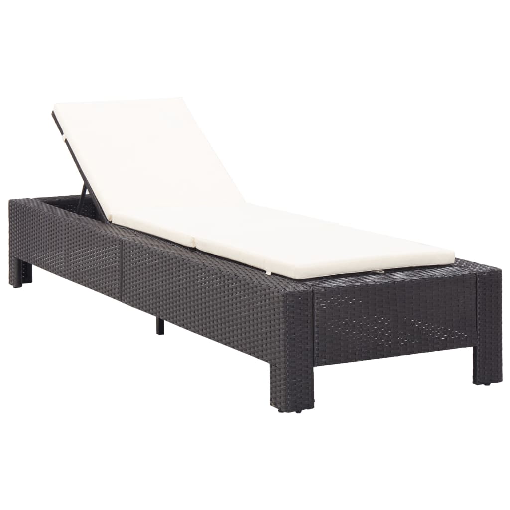 Sun lounger with mattress, black, polyrattan