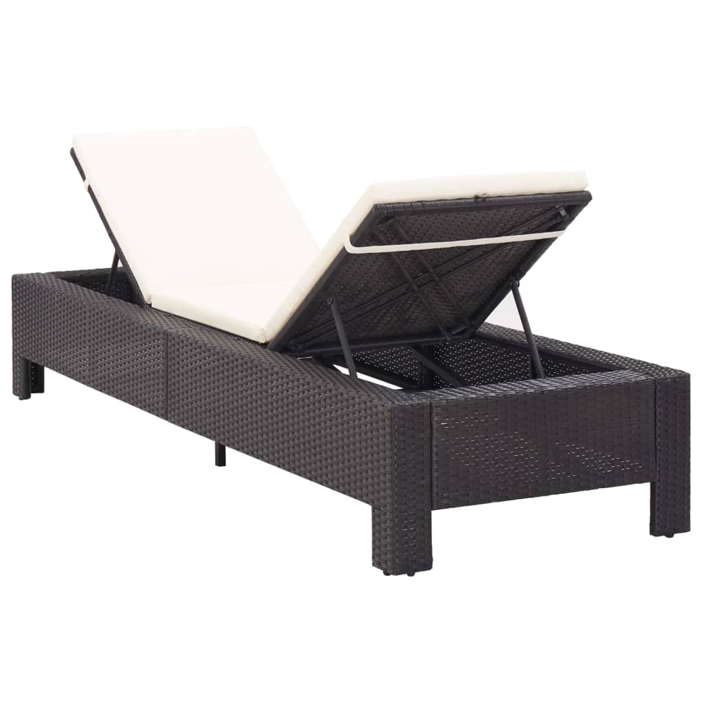 Sun lounger with mattress, black, polyrattan