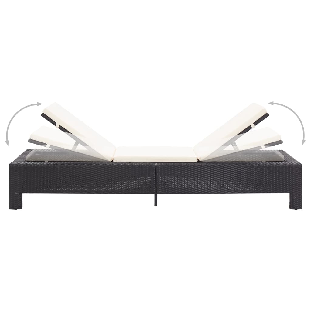Sun lounger with mattress, black, polyrattan