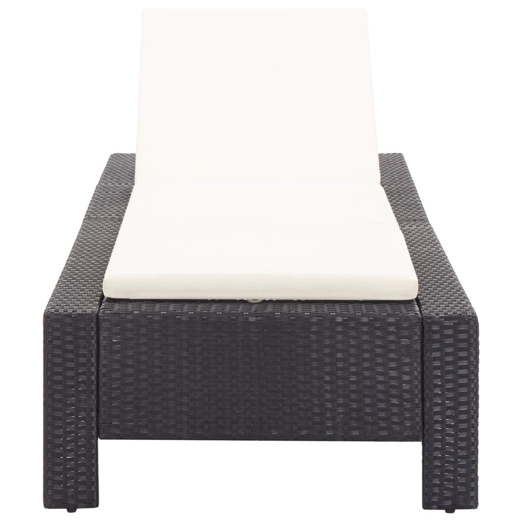 Sun lounger with mattress, black, polyrattan