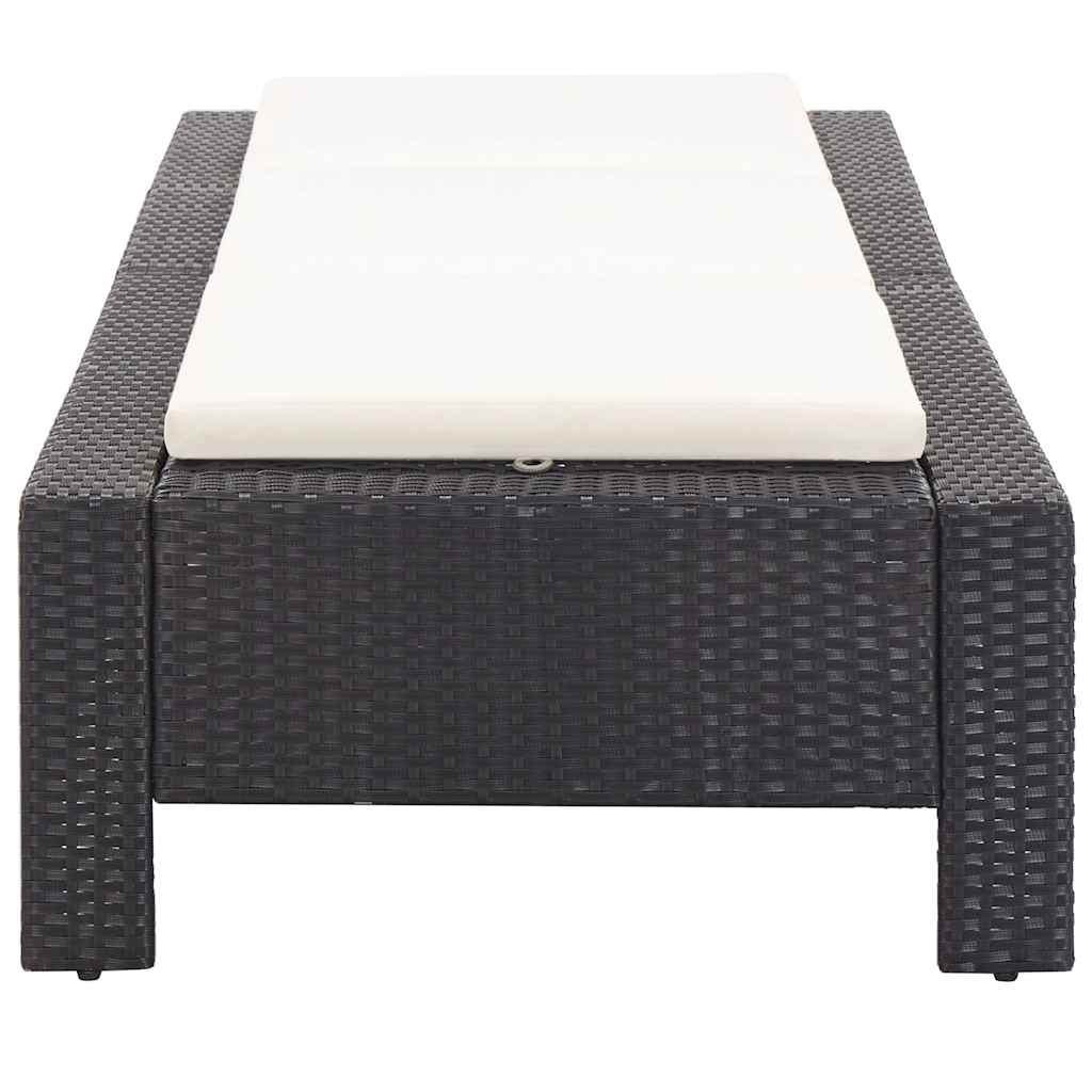 Sun lounger with mattress, black, polyrattan
