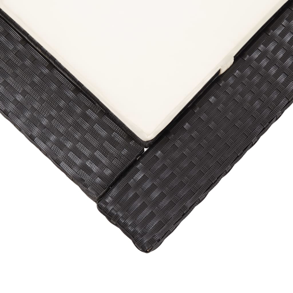 Sun lounger with mattress, black, polyrattan