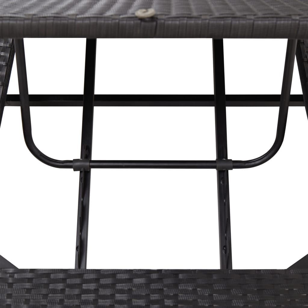 Sun lounger with mattress, black, polyrattan