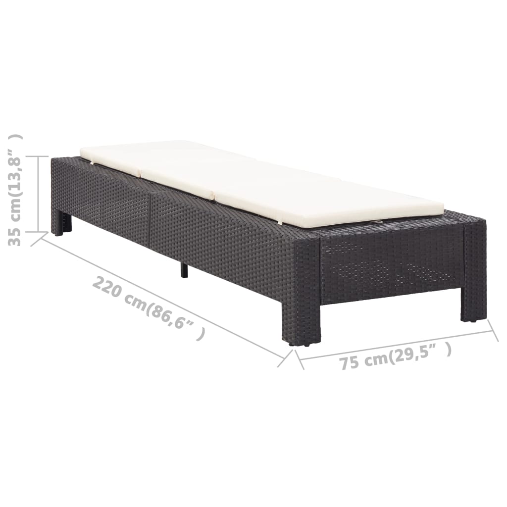 Sun lounger with mattress, black, polyrattan