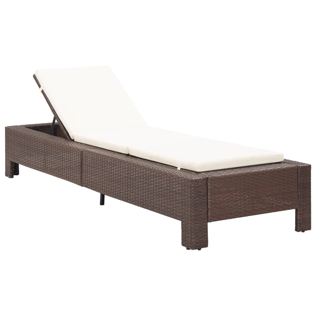 Sun lounger with mattress, brown, polyrattan