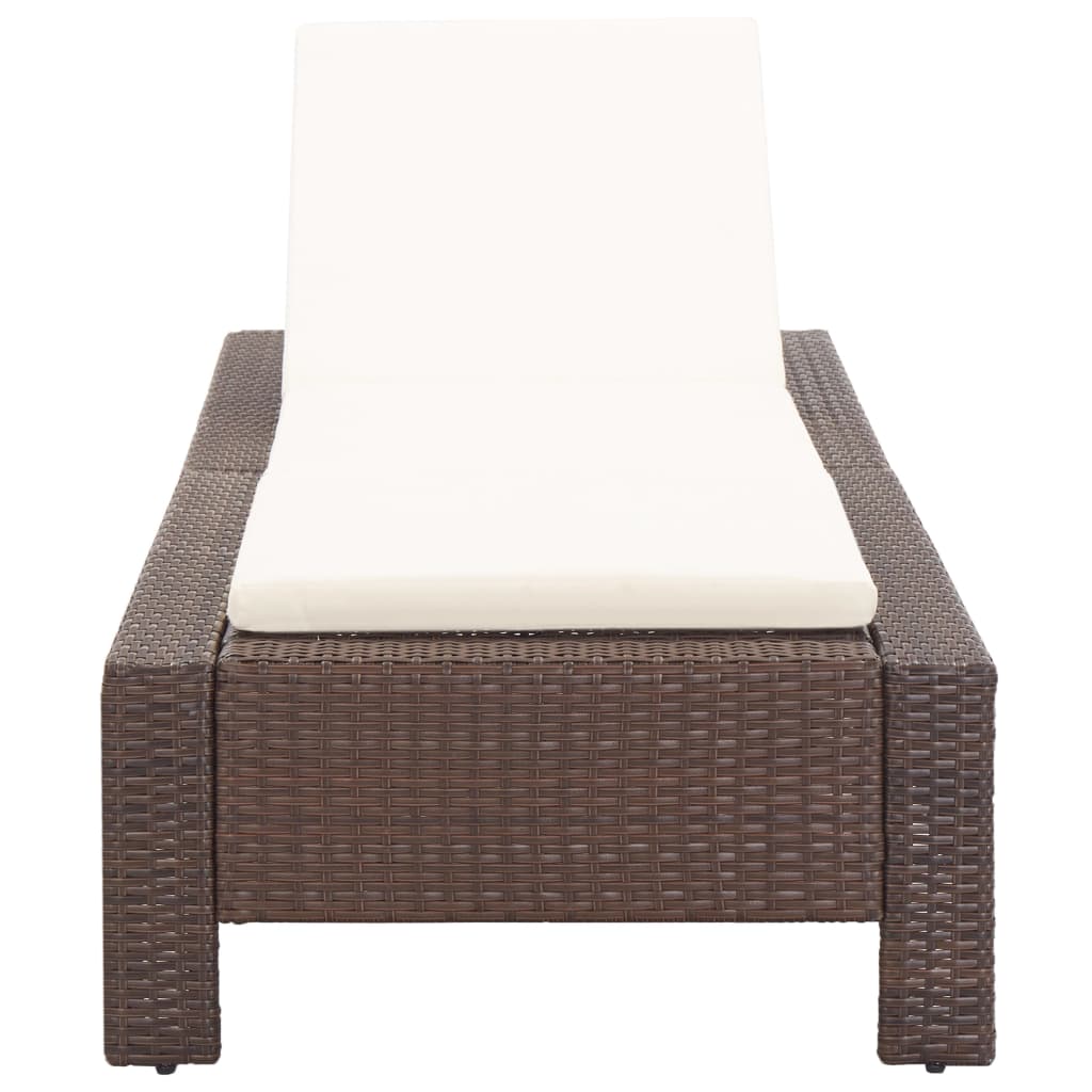 Sun lounger with mattress, brown, polyrattan
