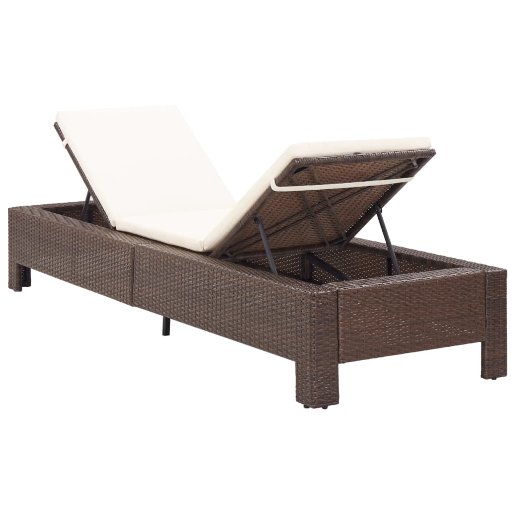 Sun lounger with mattress, brown, polyrattan