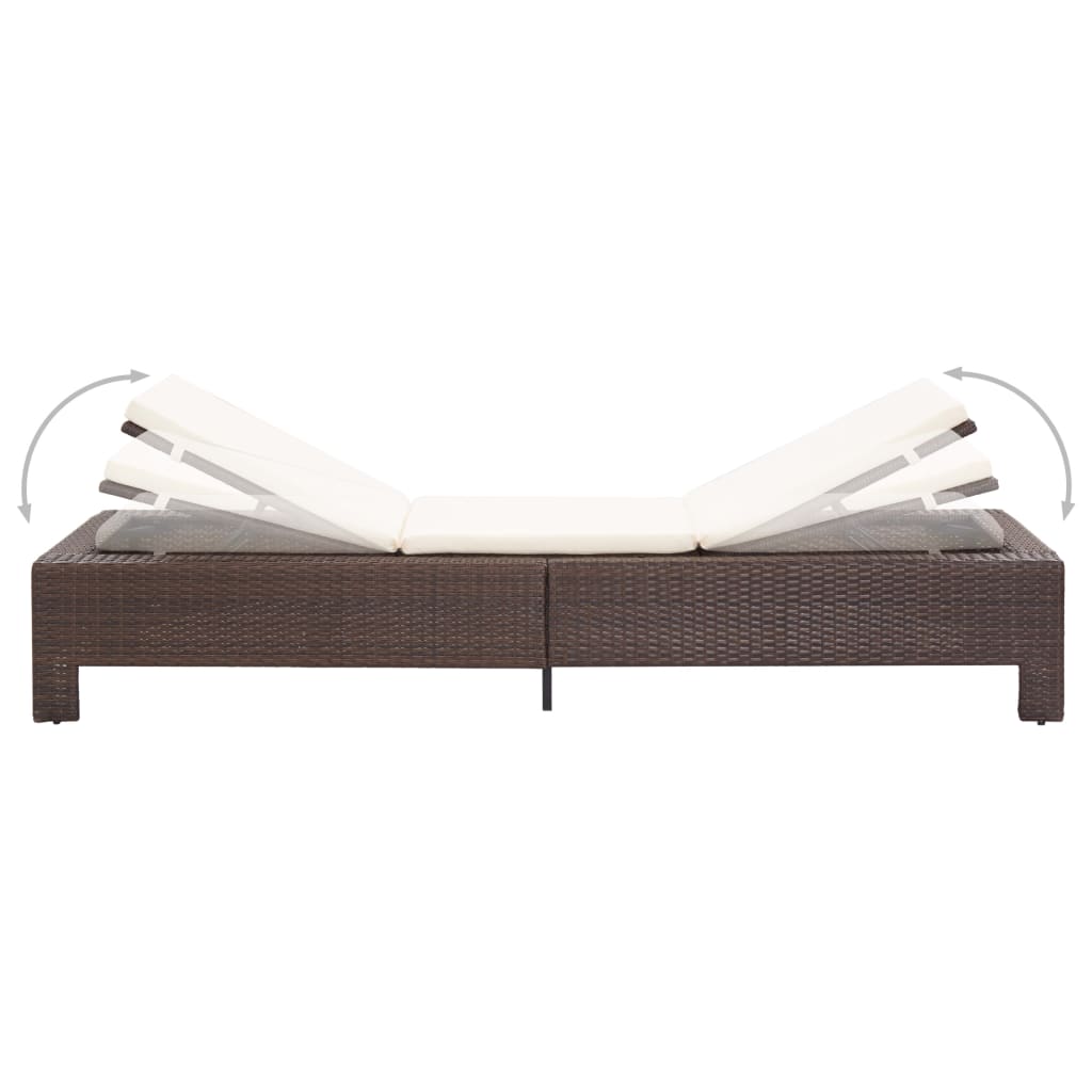 Sun lounger with mattress, brown, polyrattan