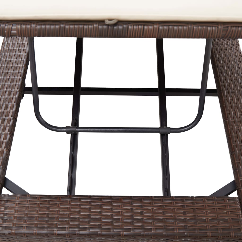 Sun lounger with mattress, brown, polyrattan