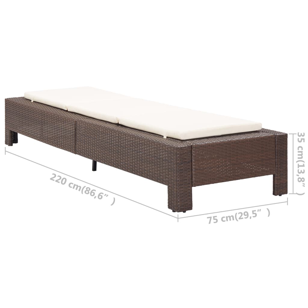Sun lounger with mattress, brown, polyrattan