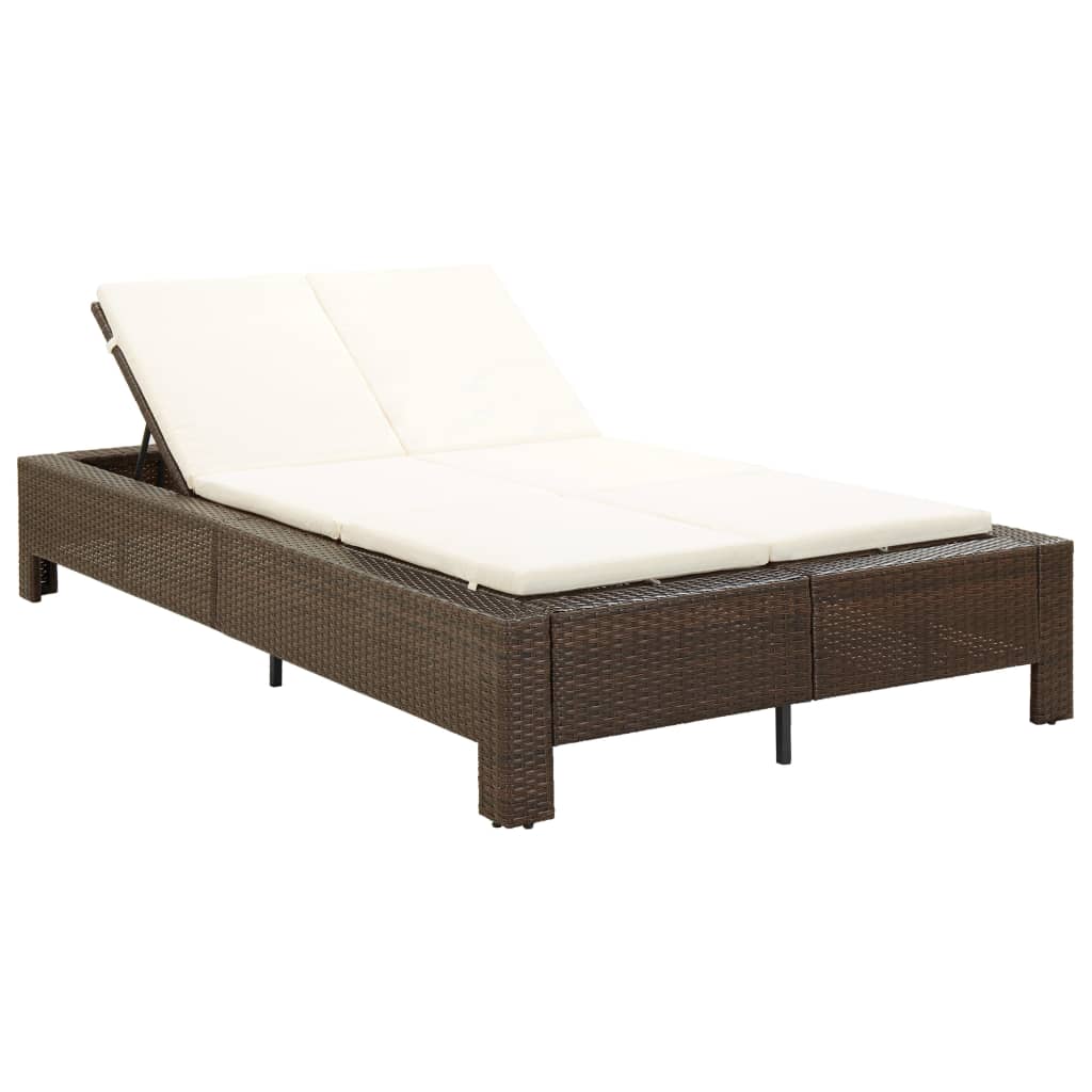 Double sun lounger with cushion, brown, poly rattan