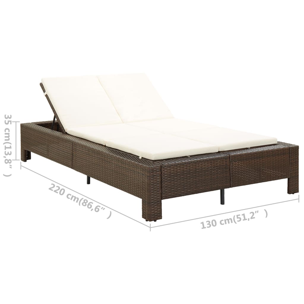Double sun lounger with cushion, brown, poly rattan