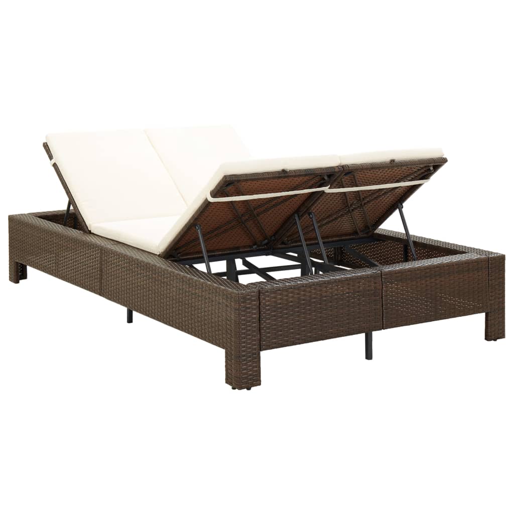 Double sun lounger with cushion, brown, poly rattan
