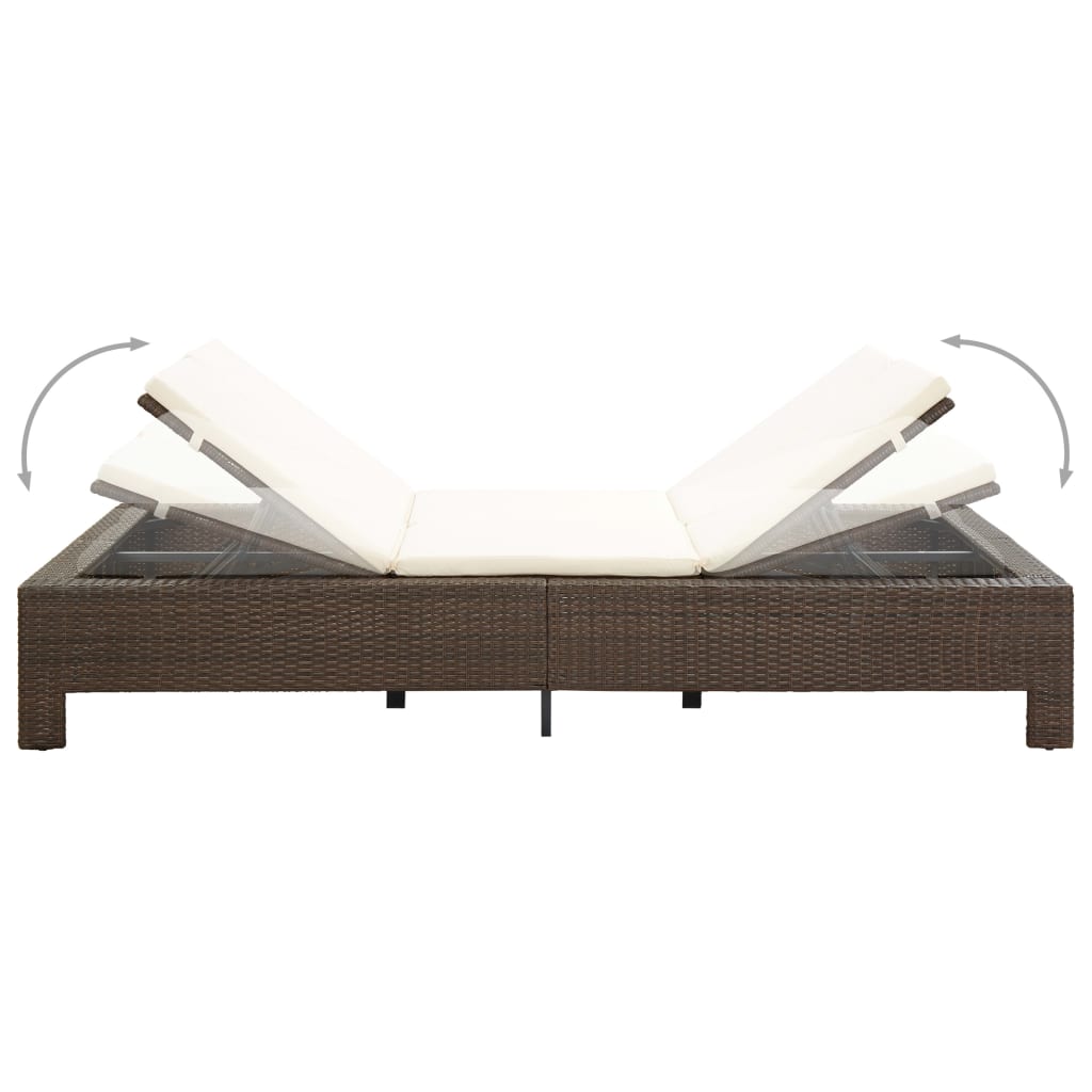 Double sun lounger with cushion, brown, poly rattan