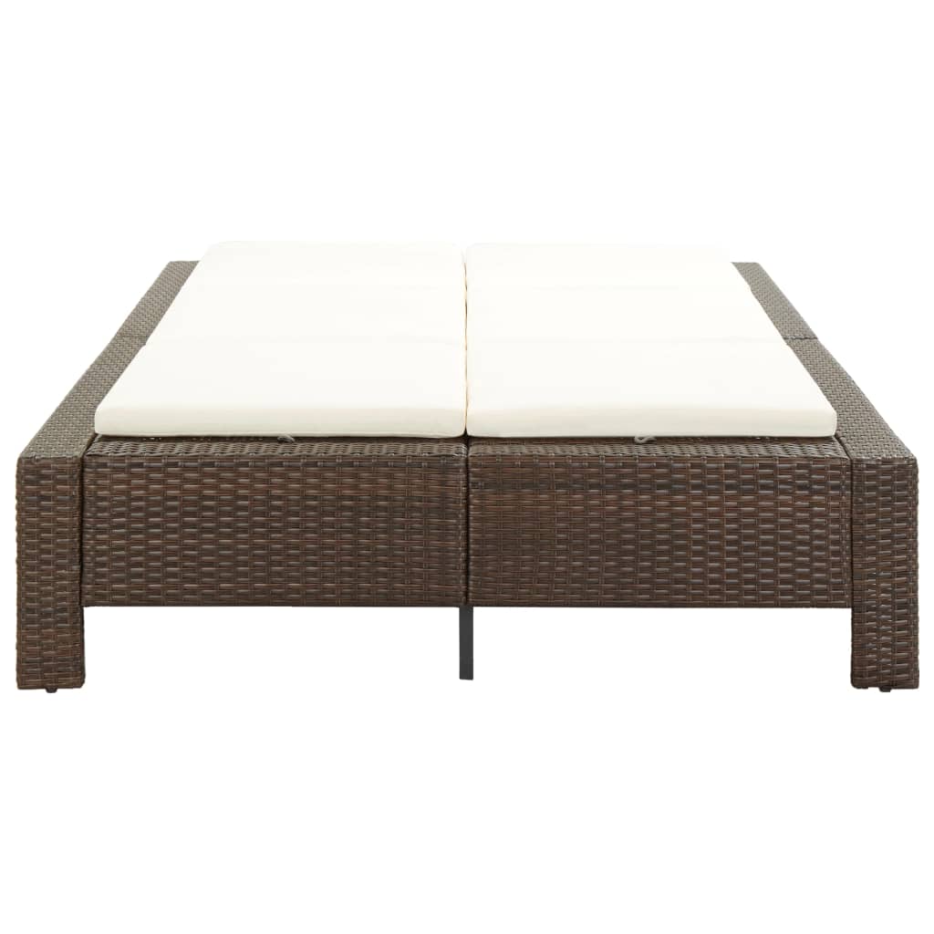 Double sun lounger with cushion, brown, poly rattan