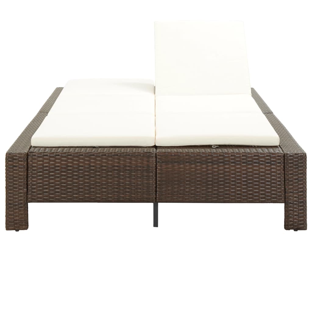 Double sun lounger with cushion, brown, poly rattan