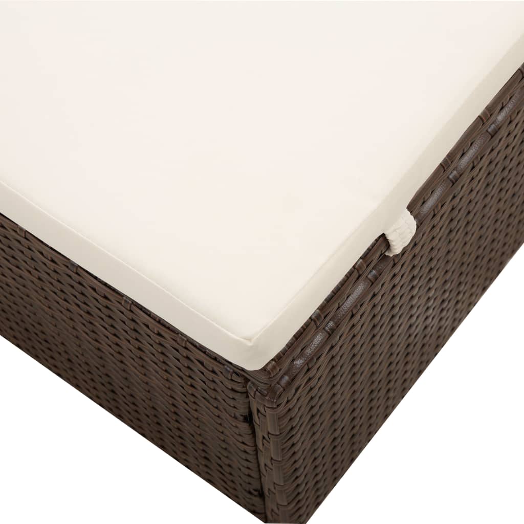 Sun lounger with canopy and cushion, brown, polyrattan