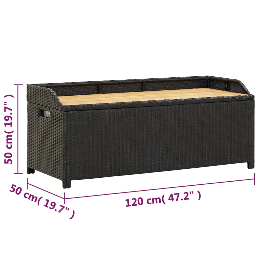 Sodo suoliukas-daiktadėžė, juodos spalvos, 120cm, poliratanas