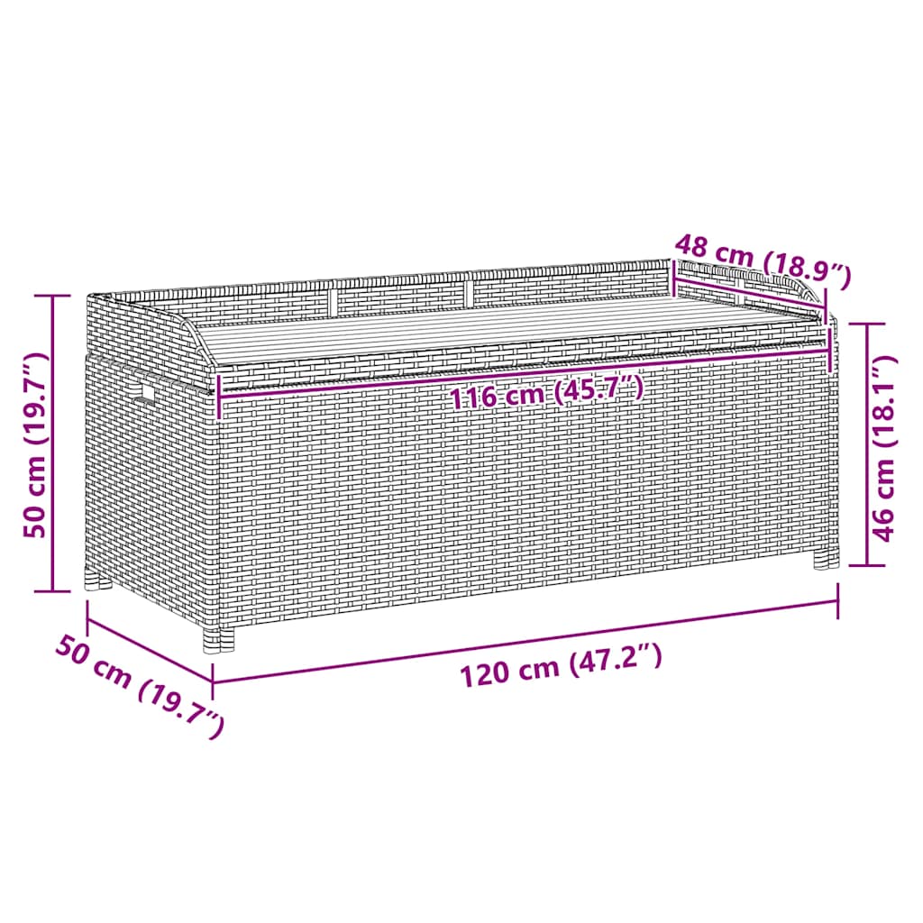 Dārza sols-glabāšanas kaste, pelēks, 120cm, polirotangs