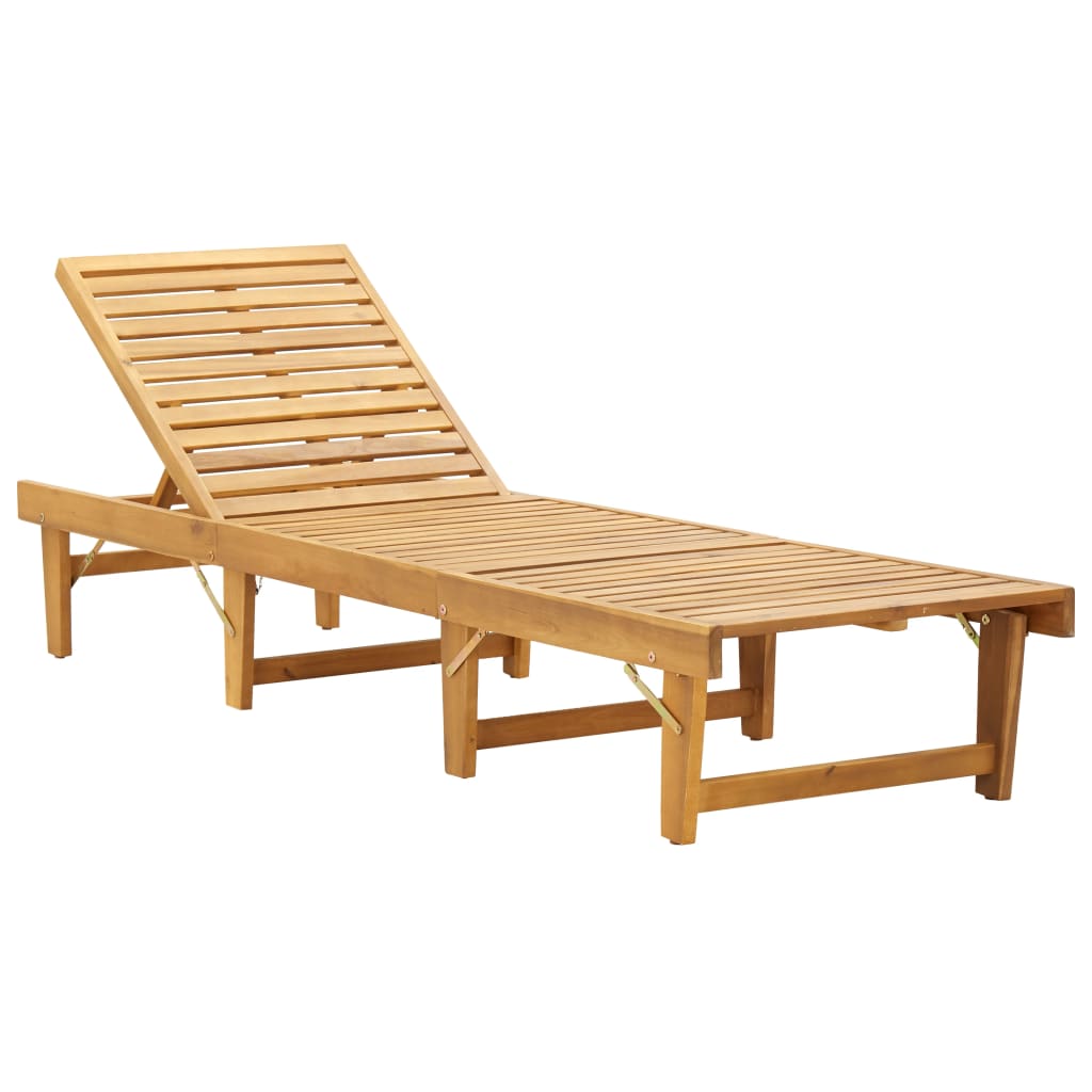 Foldable sun lounger with mattress, acacia solid wood