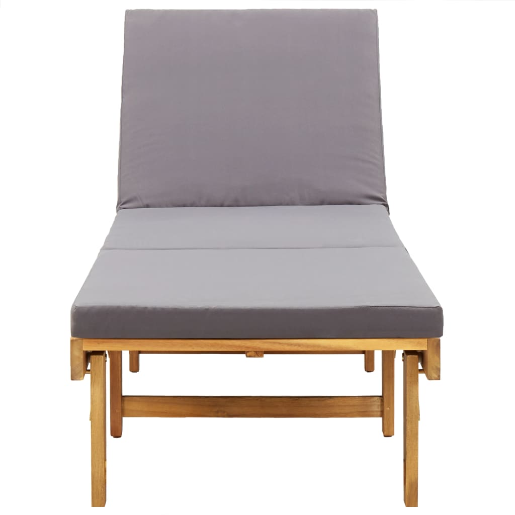 Foldable sun lounger with mattress, acacia solid wood