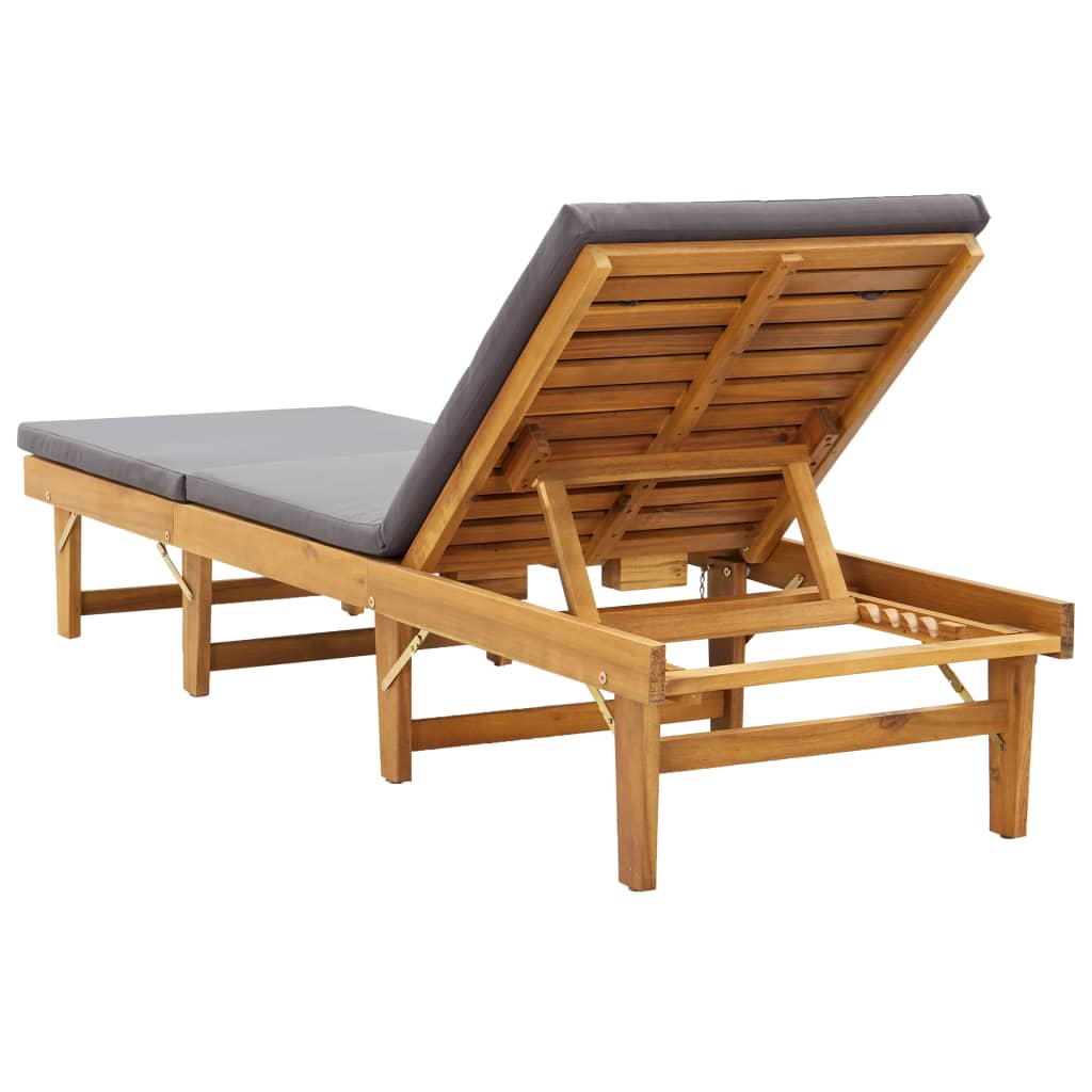 Foldable sun lounger with mattress, acacia solid wood