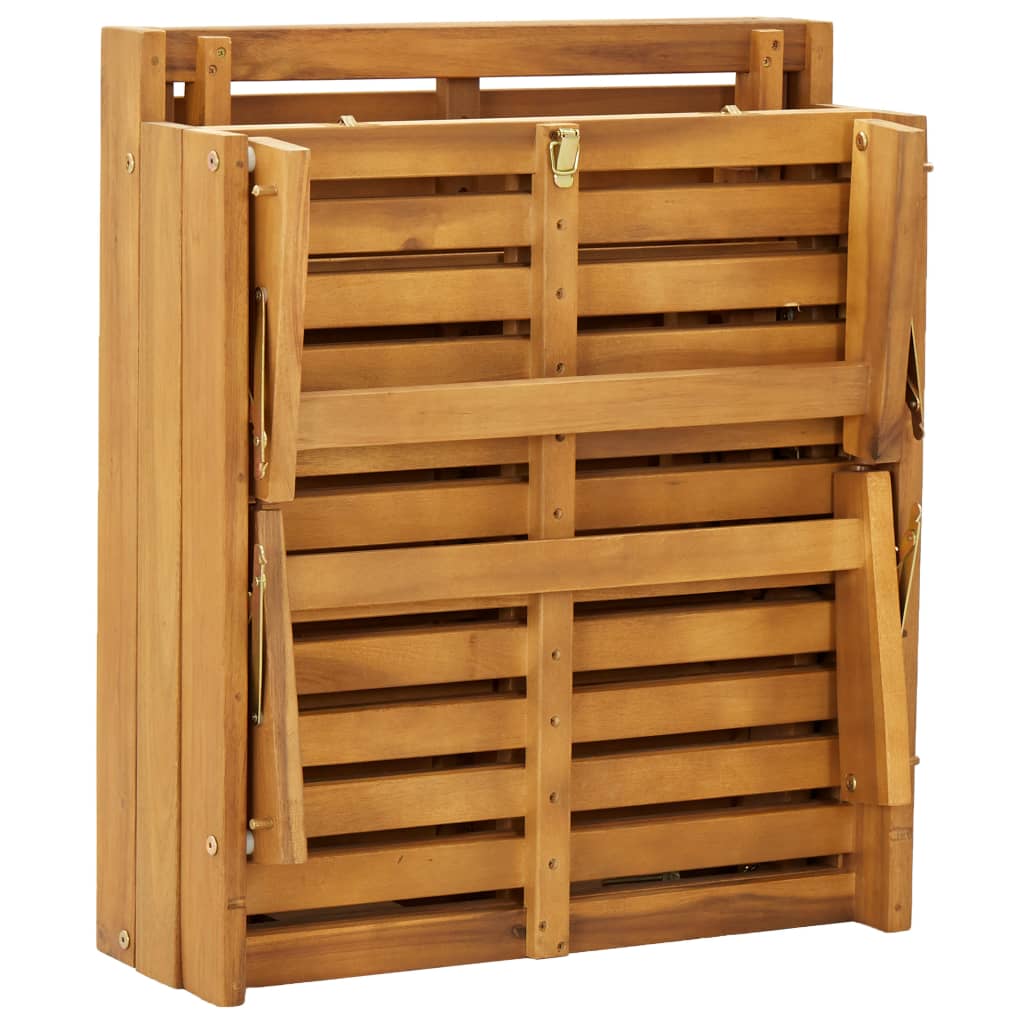 Foldable sun lounger with mattress, acacia solid wood
