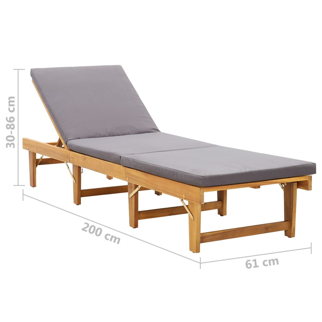 Foldable sun lounger with mattress, acacia solid wood