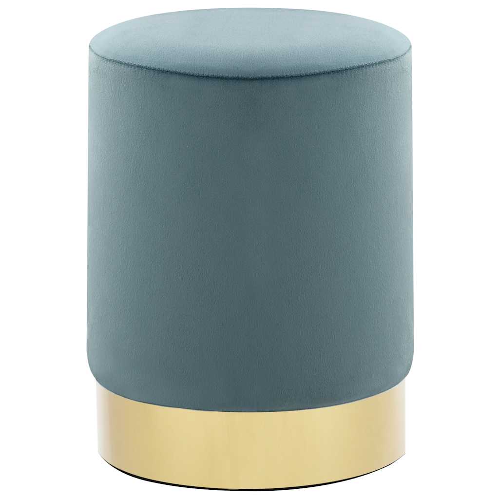 Stool, light blue and gold, velvet 28 x 36 cm