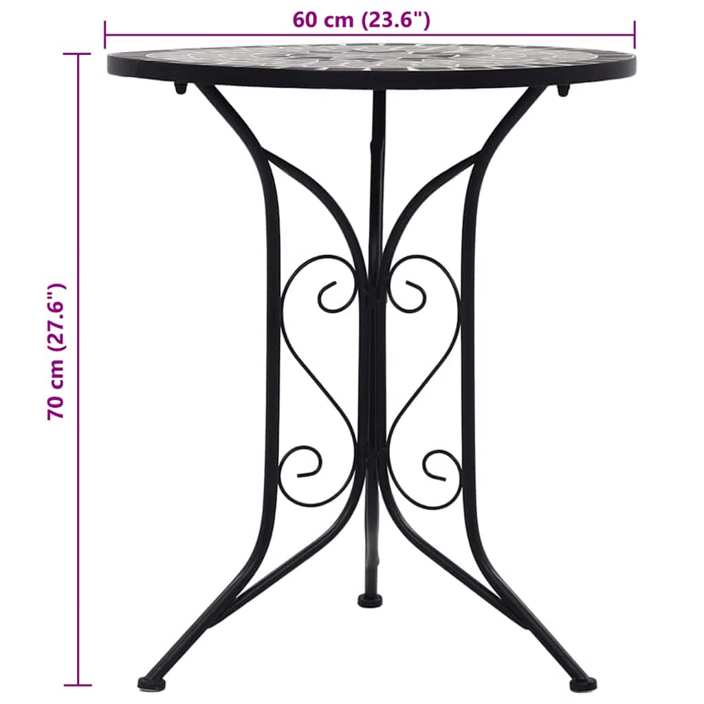 Mosaic bistro table, grey, 60cm, ceramic