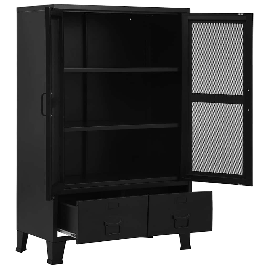 Mesh Door Document Cabinet, Black, 75x40x120cm