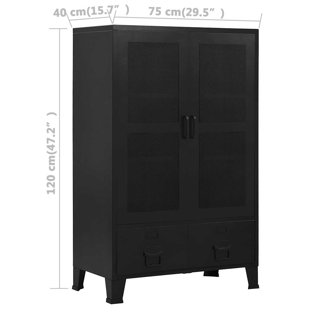 Mesh Door Document Cabinet, Black, 75x40x120cm