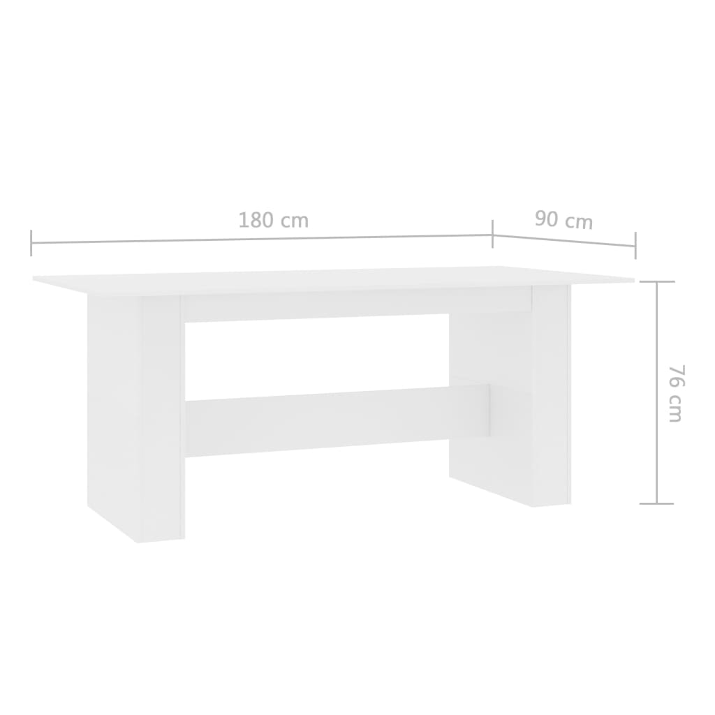 Dining table, white, 180x90x76cm, engineered wood