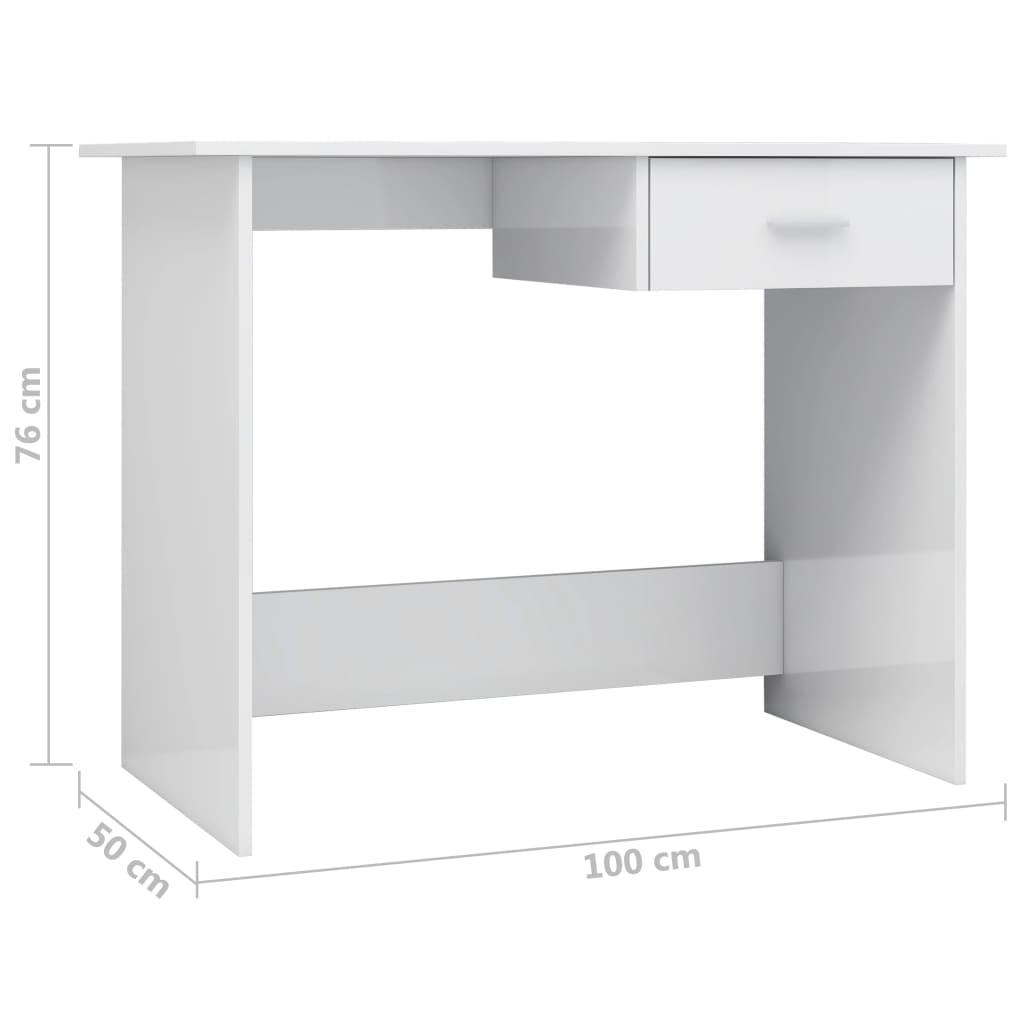 Desk, white, 100x50x76cm, engineered wood