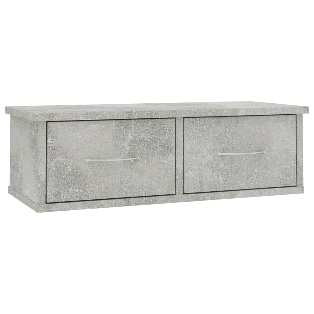 Sieninė lentyna su stalčiais, betono, 60x26x18,5cm, mediena