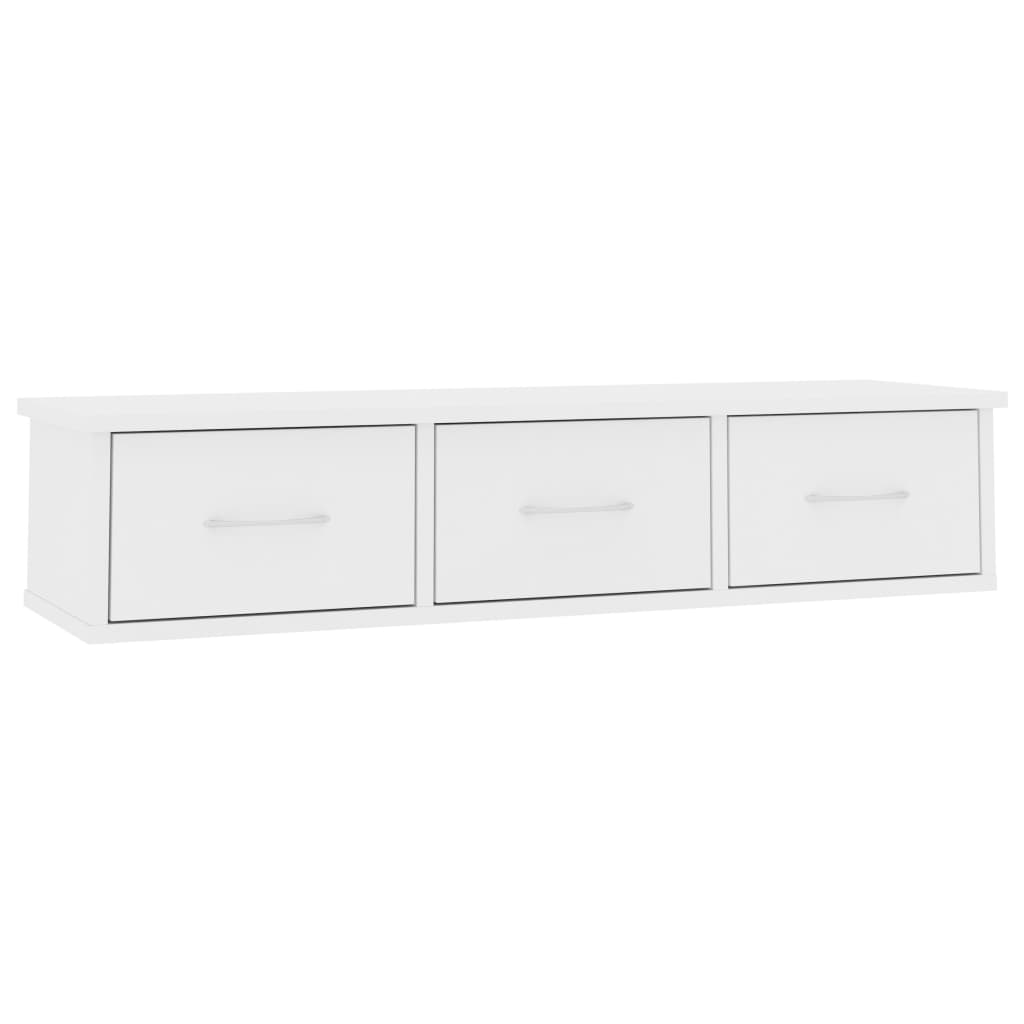 Wall shelf with drawers, white, 88x26x18.5cm, wood
