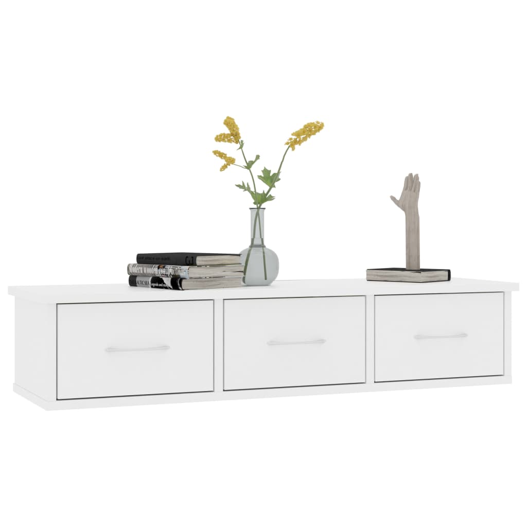 Wall shelf with drawers, white, 88x26x18.5cm, wood