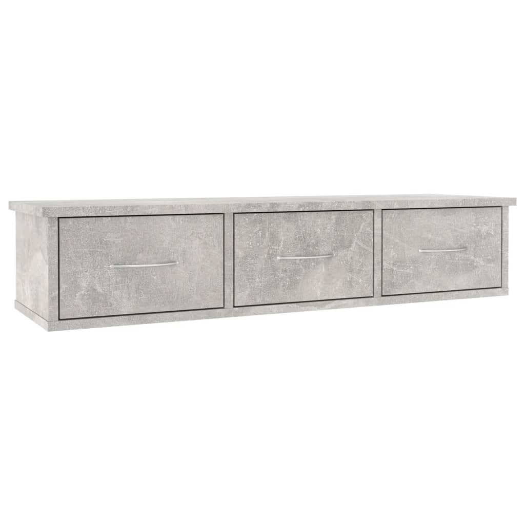 Sieninė lentyna su stalčiais, betono, 88x26x18,5cm, mediena