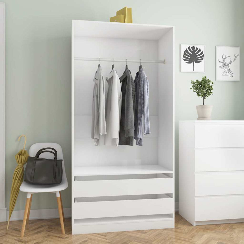 Wardrobe, white, 100x50x200cm, engineered wood, high gloss