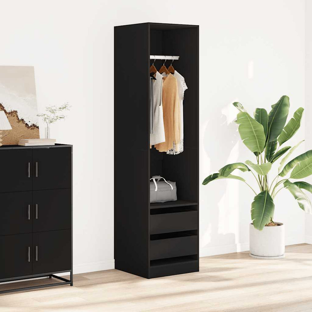 Wardrobe with drawers, black, 50x50x200cm, wood