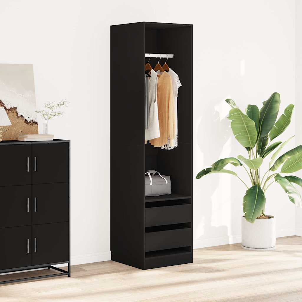 Wardrobe with drawers, black, 50x50x200cm, wood