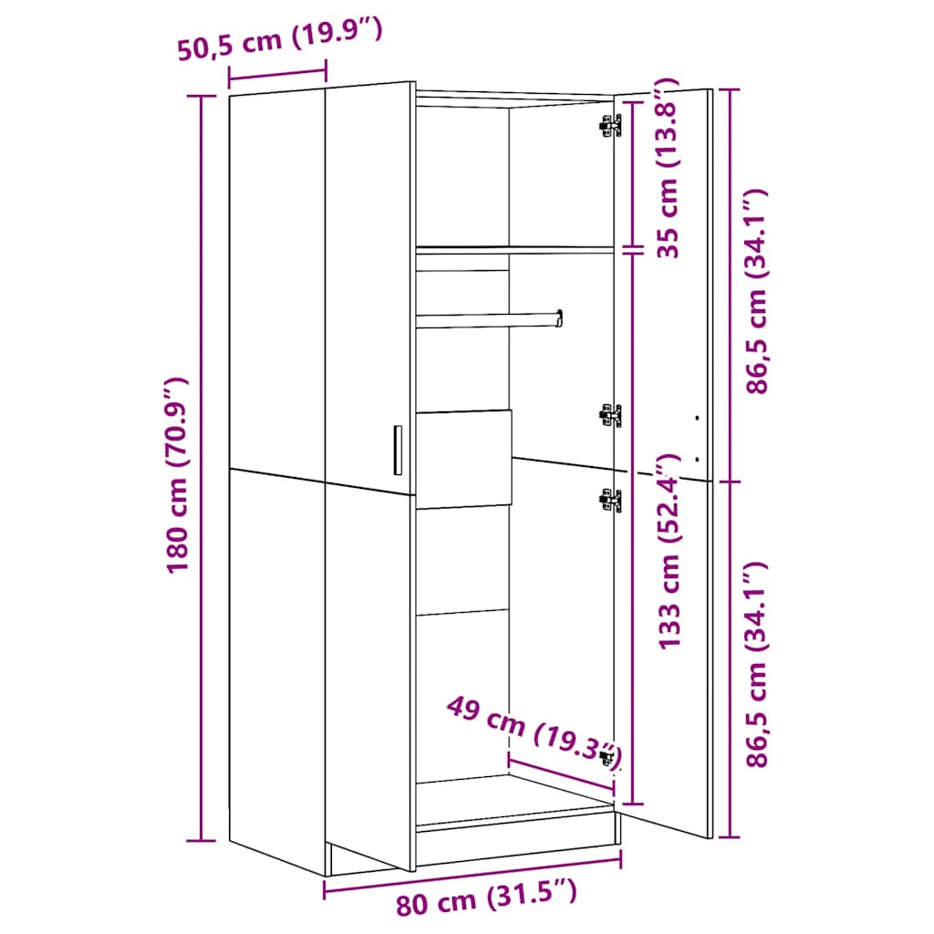 Wardrobe, Sonoma oak, 80x52x180cm, engineered wood