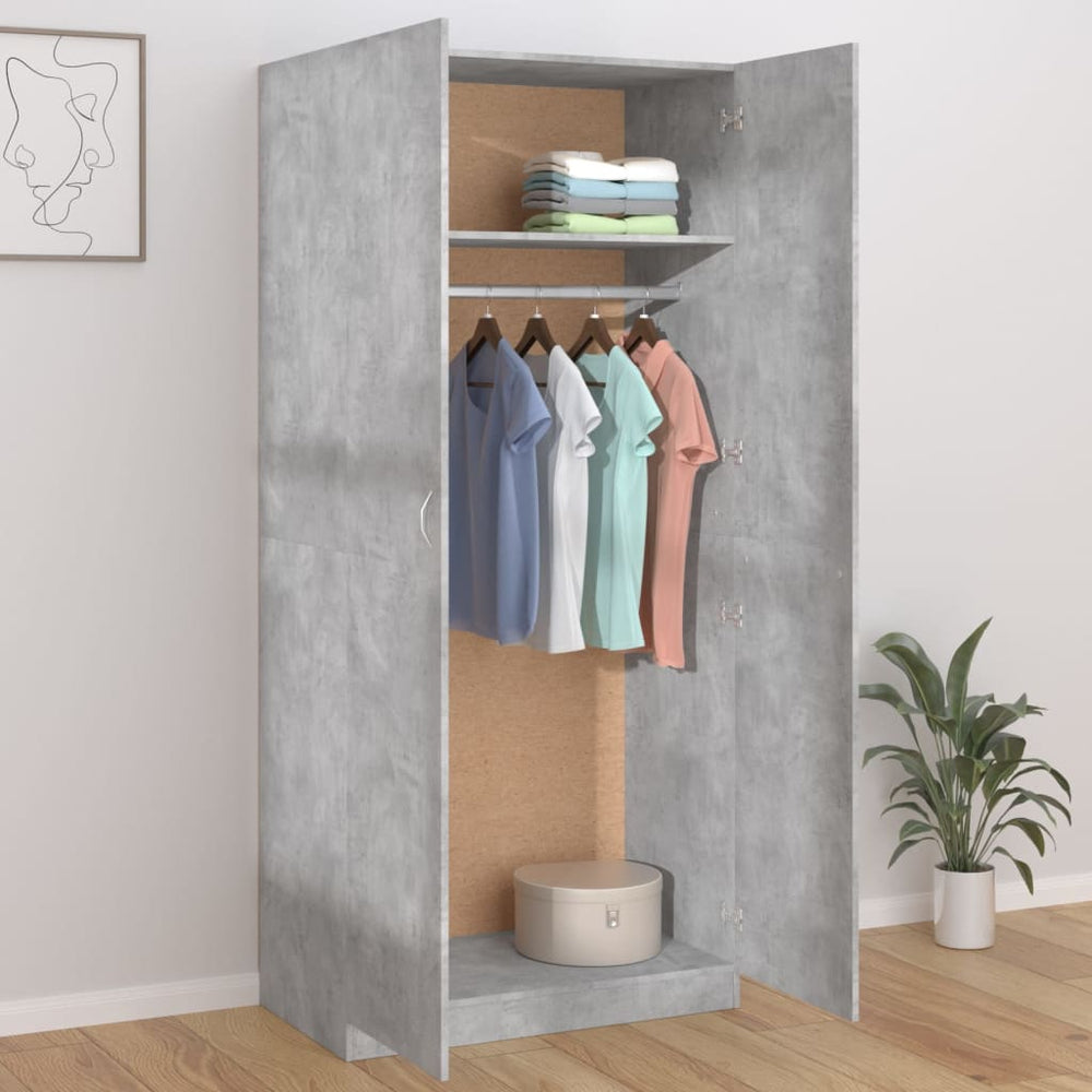 Wardrobe, concrete grey, 90x52x200cm, engineered wood