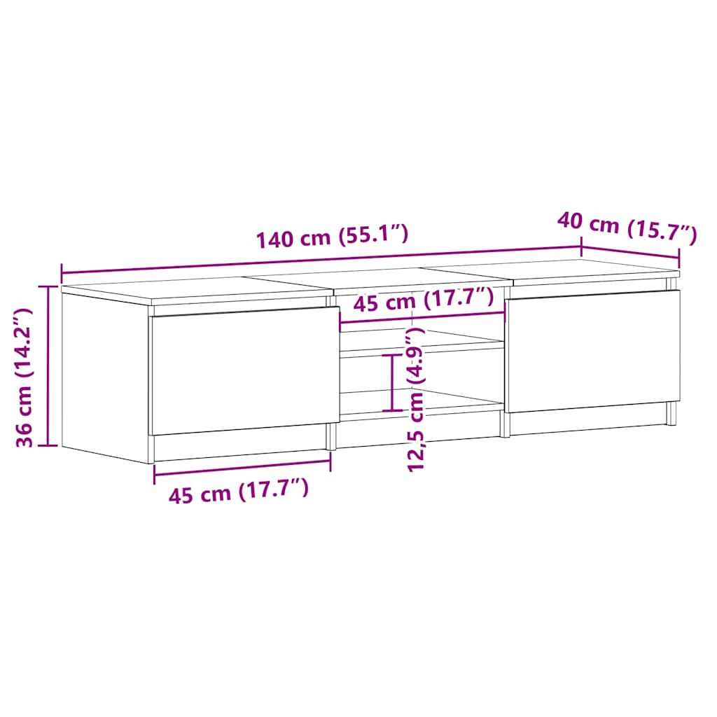 TV cabinet, white, 140x40x35.5cm, engineered wood