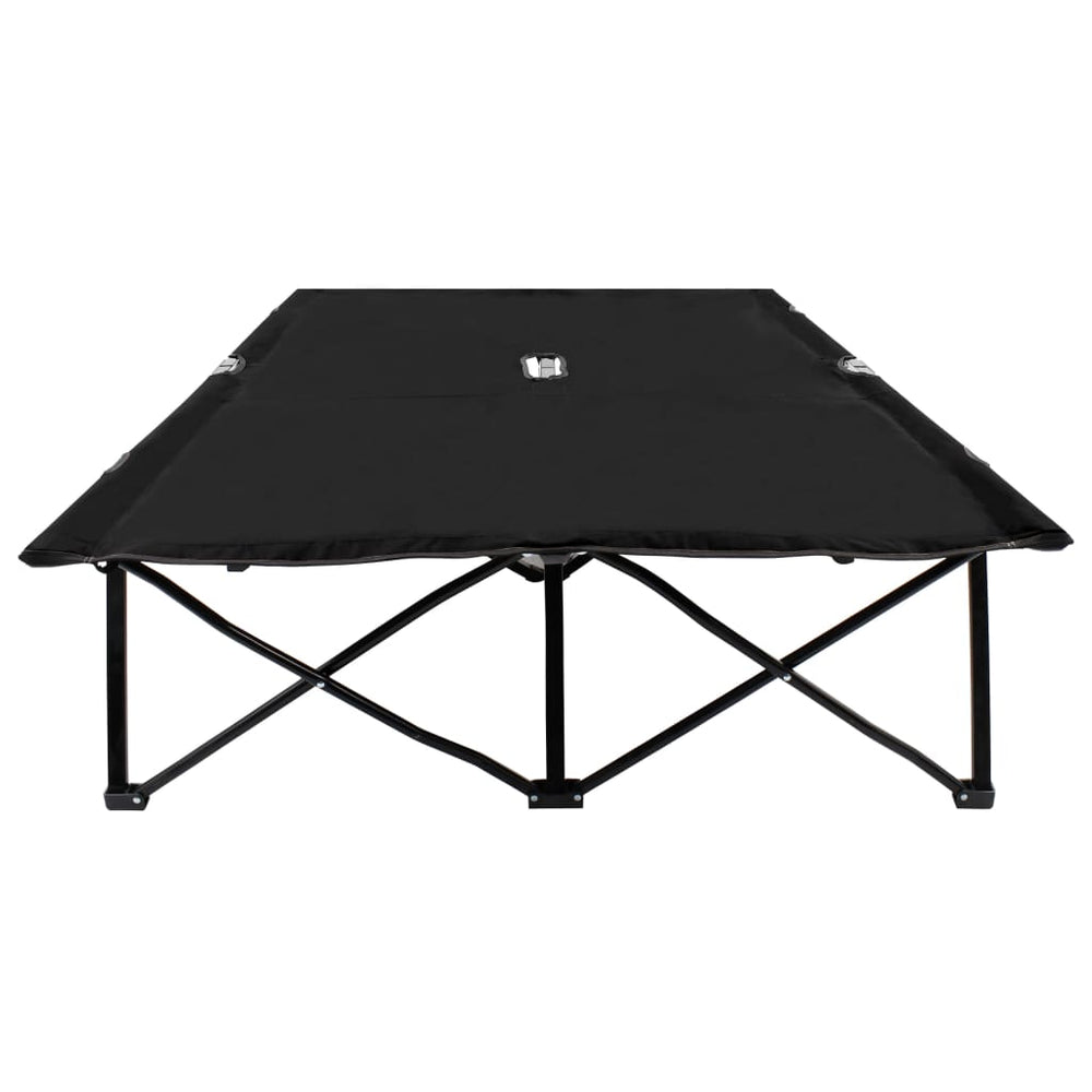 Double folding sun lounger, black, steel