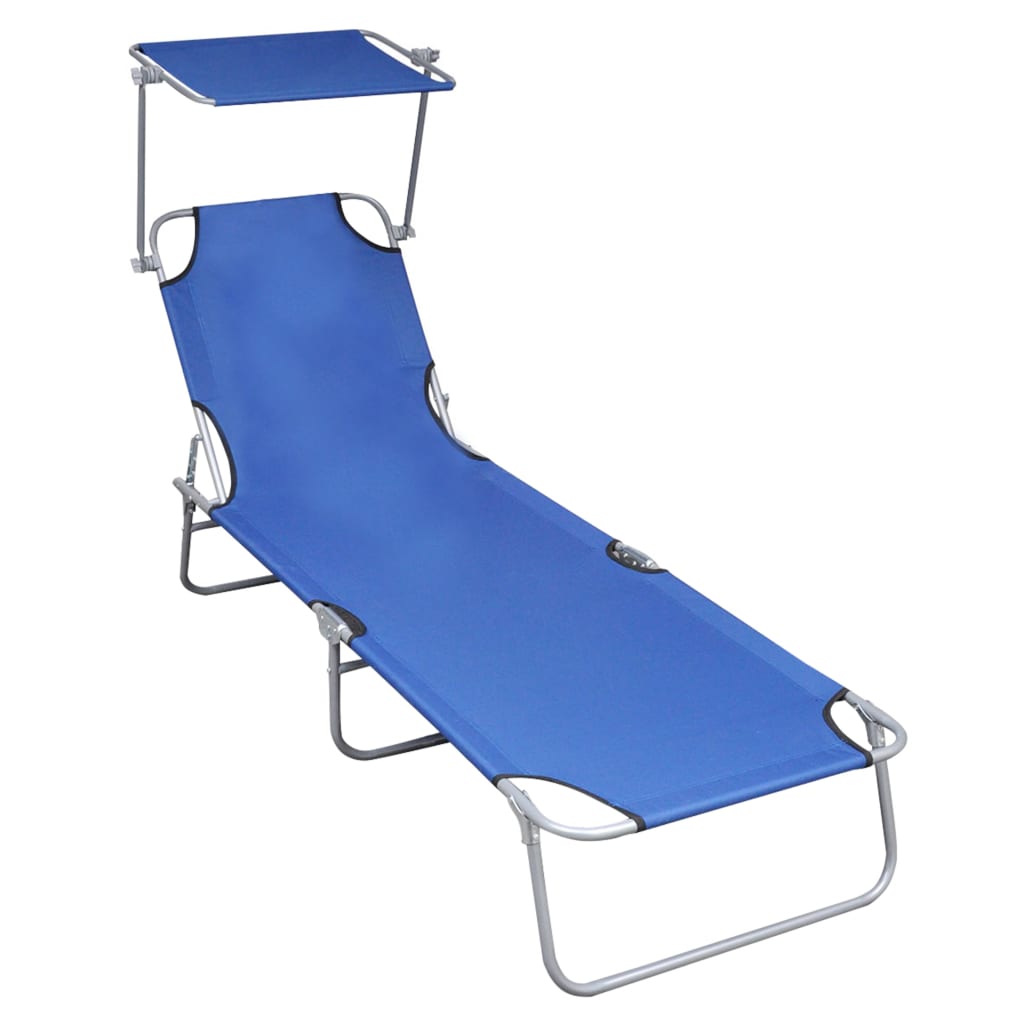 Folding sun lounger with canopy, blue, aluminium