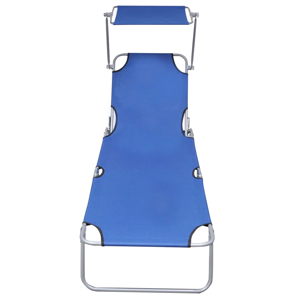 Folding sun lounger with canopy, blue, aluminium