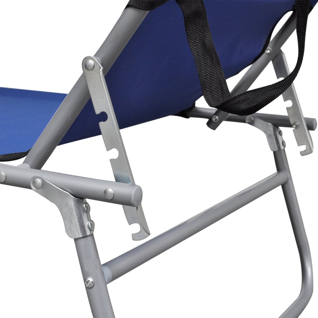 Folding sun lounger with canopy, blue, aluminium