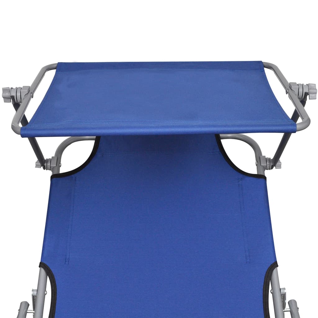 Folding sun lounger with canopy, blue, aluminium